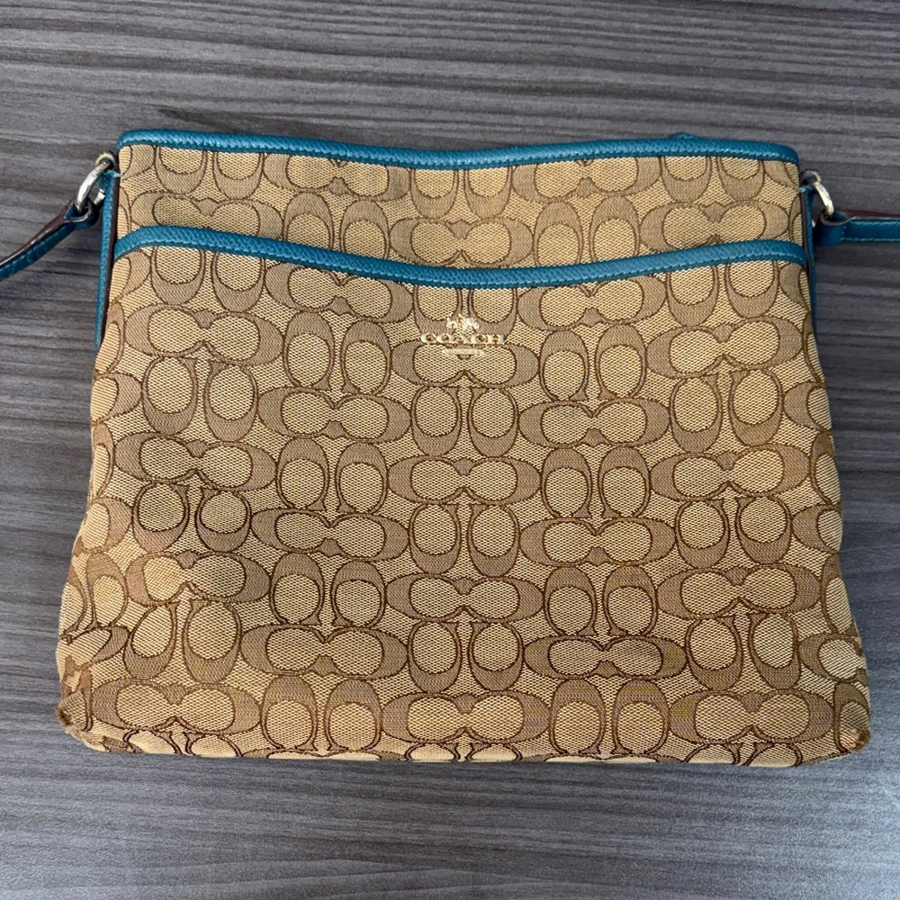 Coach Brown and Blue Patterned Crossbody Bag